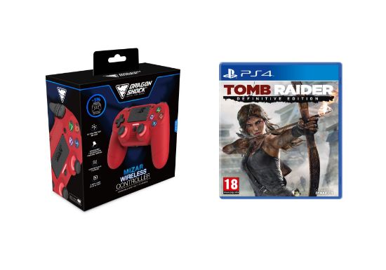 Bežični Kontoler DragonShock Mizar crveni + Tomb Raider PS4 Definitive Edition Bundle