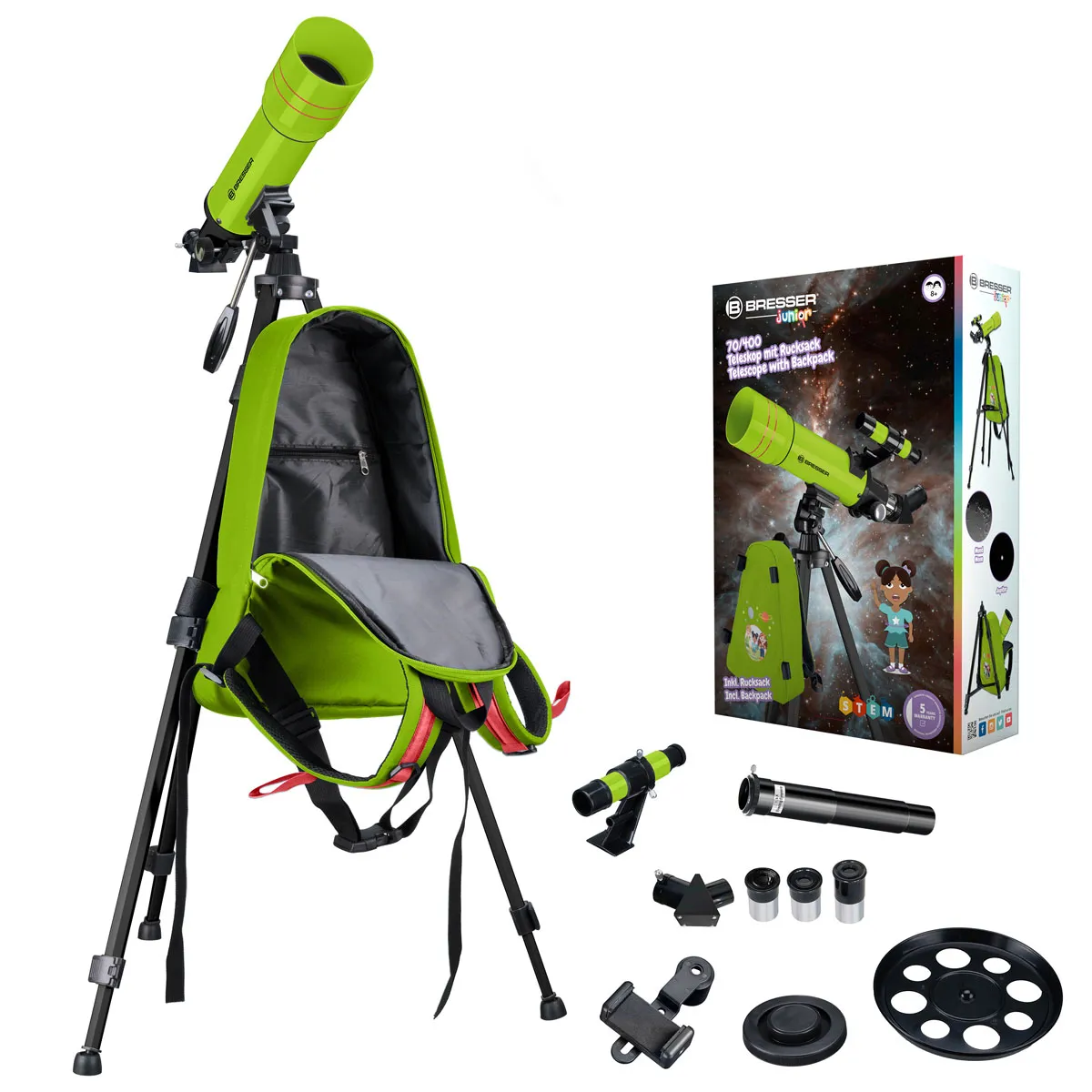 Teleskop Bresser Junior Refractor 70/400 + Smartphone Camera Adapter + ruksak